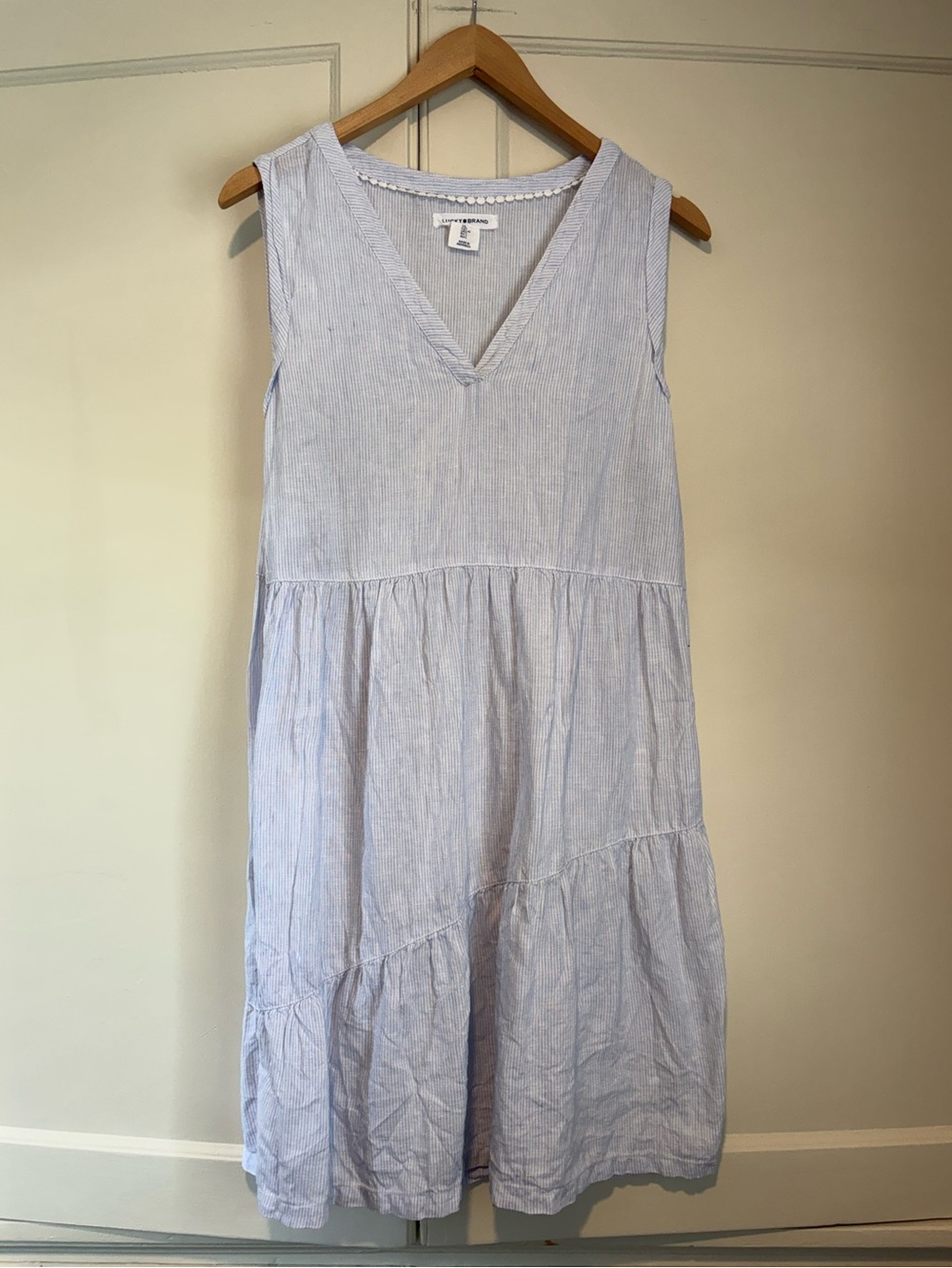 Lucky Brand Blue & White Striped Linen Dress